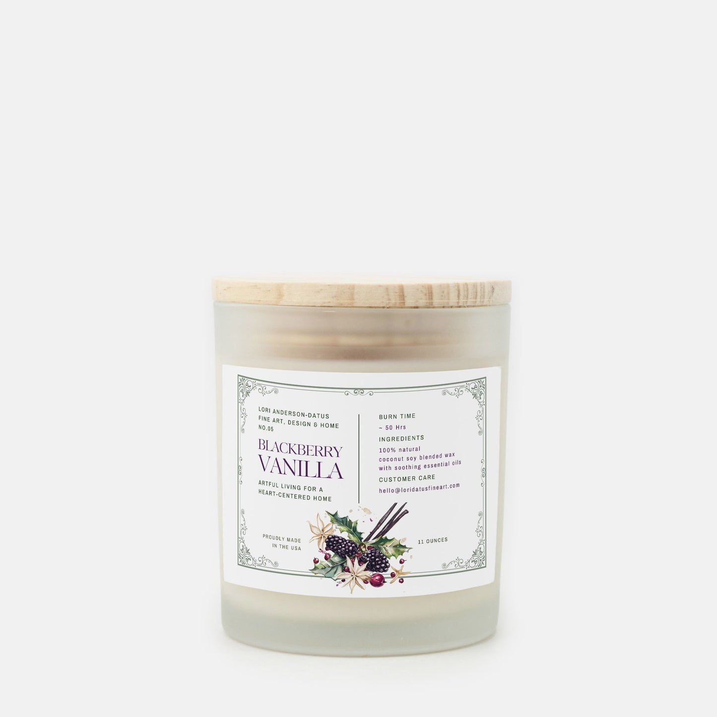 Blackberry Vanilla Candle Frosted Glass (Hand Poured 11 oz)