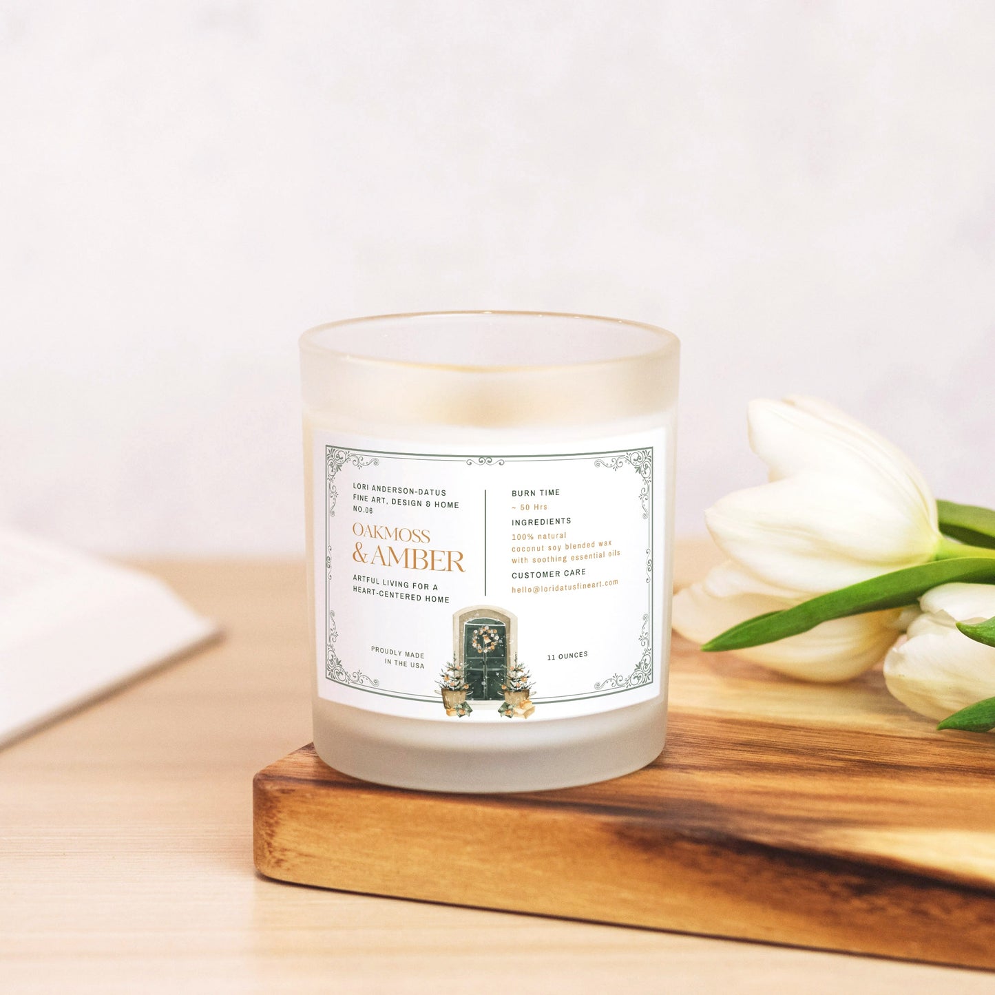 Oakmoss+Amber Candle Frosted Glass (Hand Poured 11 oz)