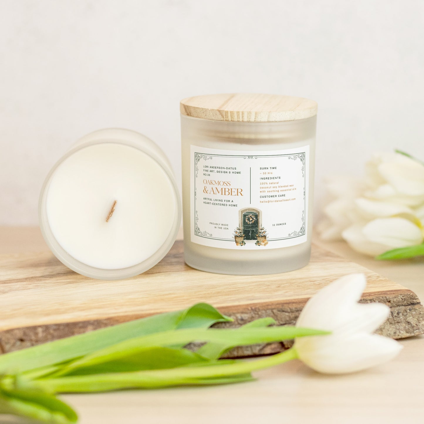 Oakmoss+Amber Candle Frosted Glass (Hand Poured 11 oz)