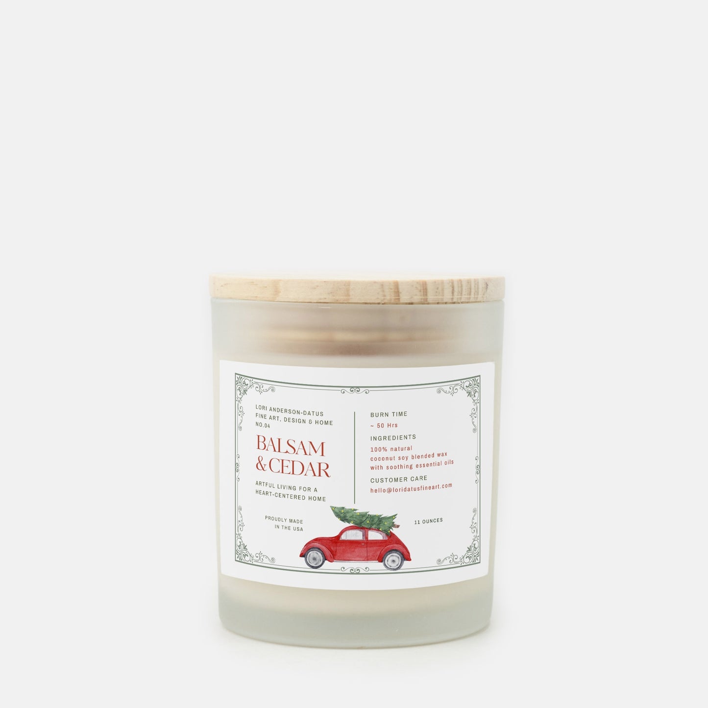 Balsam+Cedar Candle Frosted Glass (Hand Poured 11 oz)