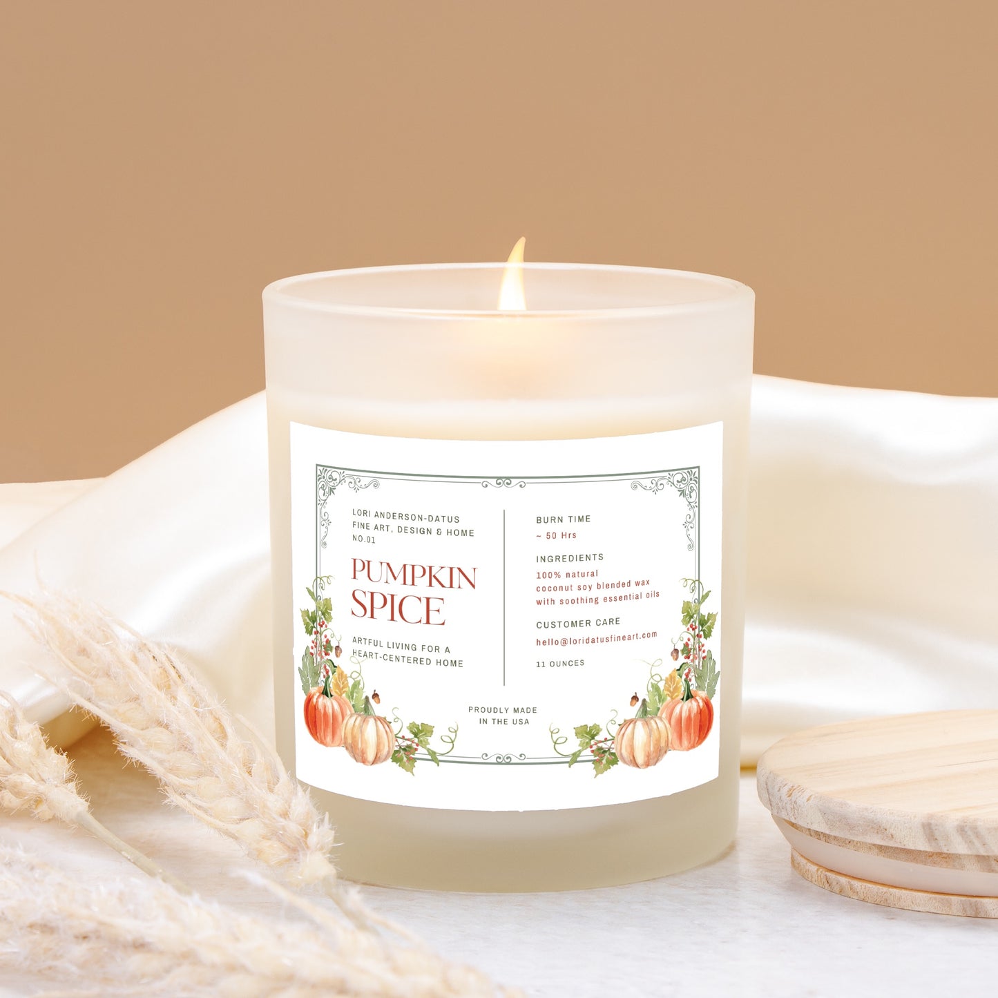 Pumpkin Spice Candle Frosted Glass (Hand Poured 11 oz)