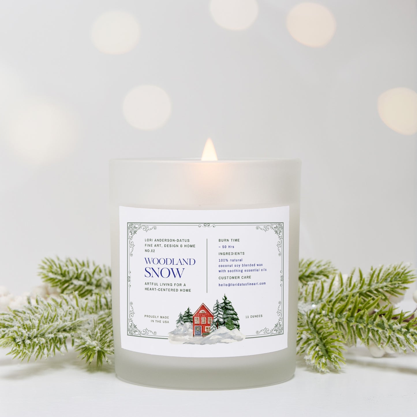Woodland Snow Candle Frosted Glass (Hand Poured 11 oz)