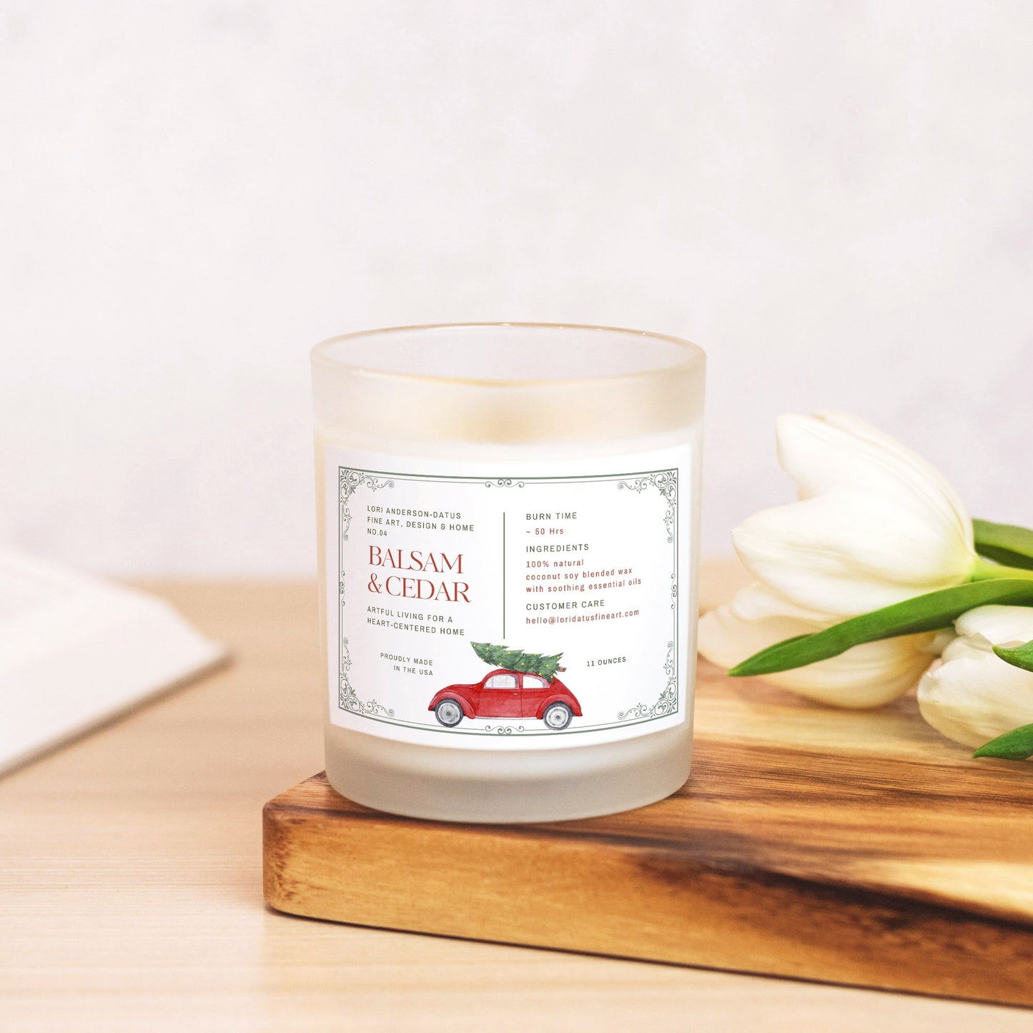 Balsam+Cedar Candle Frosted Glass (Hand Poured 11 oz)