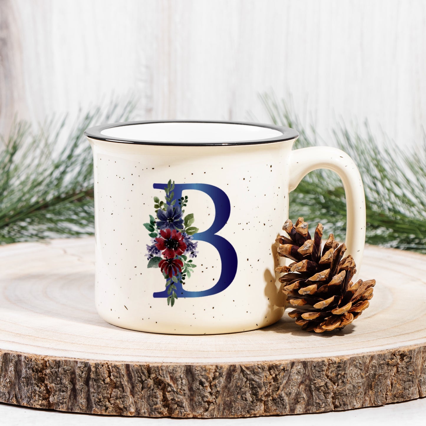 Midnight Bloom Initial Camping Mug 13oz