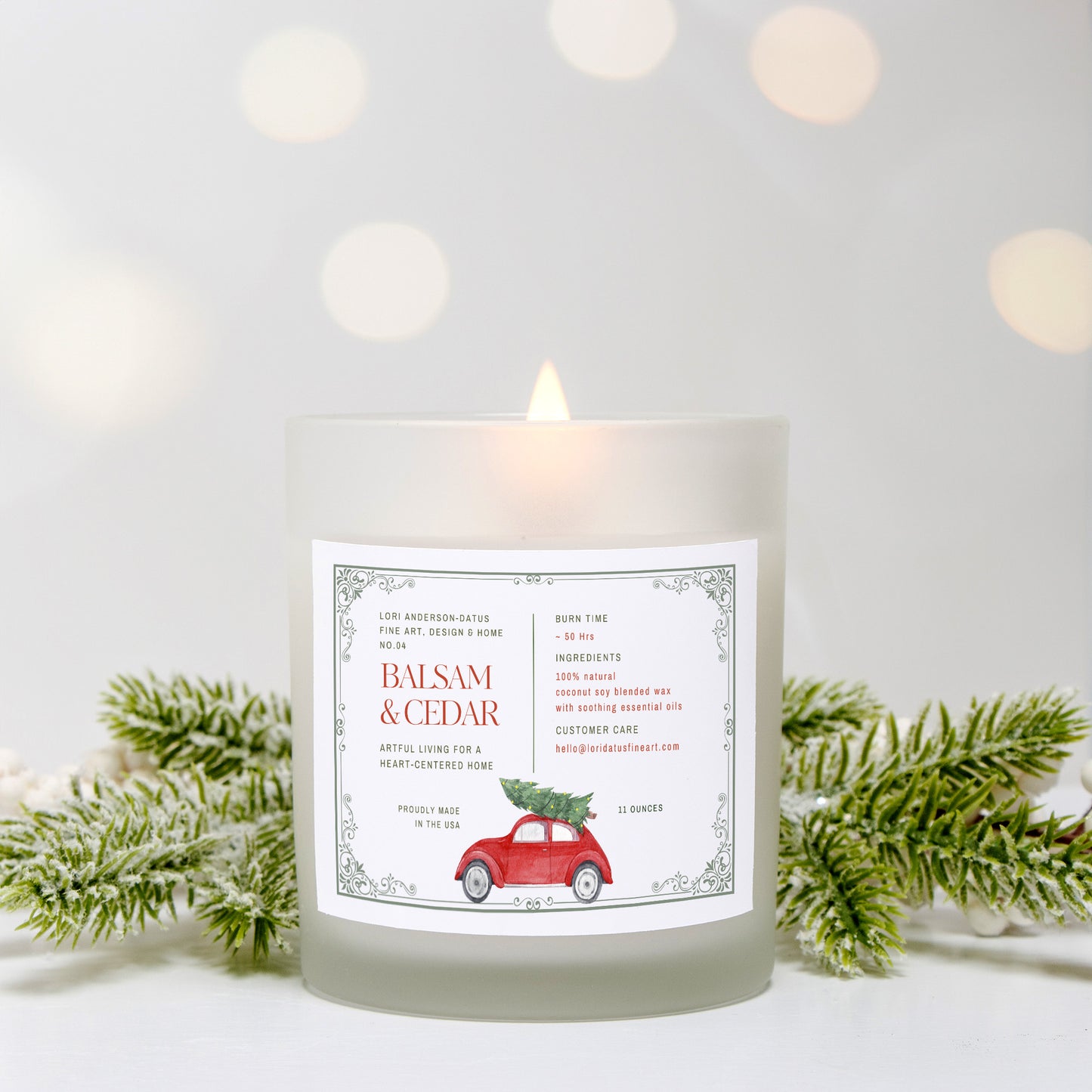 Balsam+Cedar Candle Frosted Glass (Hand Poured 11 oz)