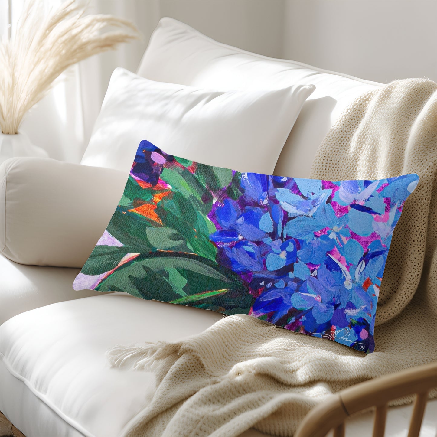 Hydrangea Harmony Artisan Lumbar Pillow Case