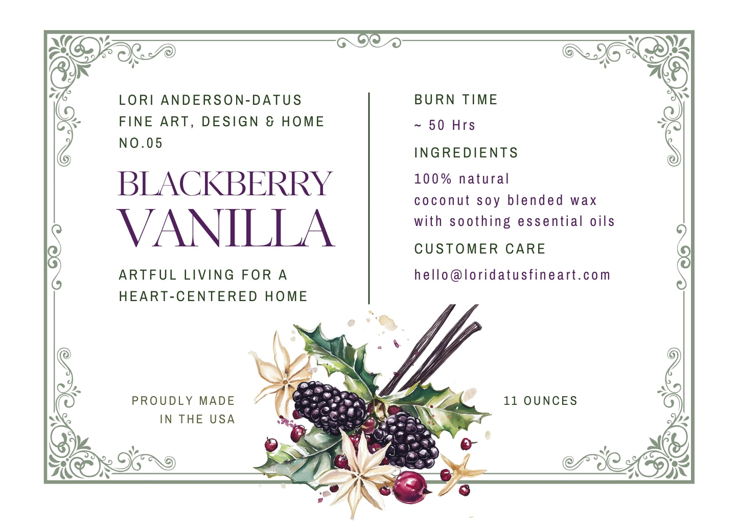 Blackberry Vanilla Candle Frosted Glass (Hand Poured 11 oz)