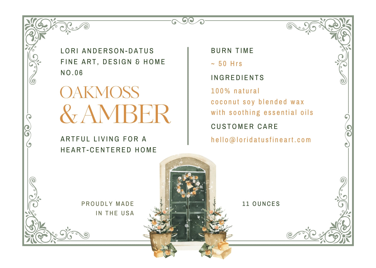 Oakmoss+Amber Candle Frosted Glass (Hand Poured 11 oz)