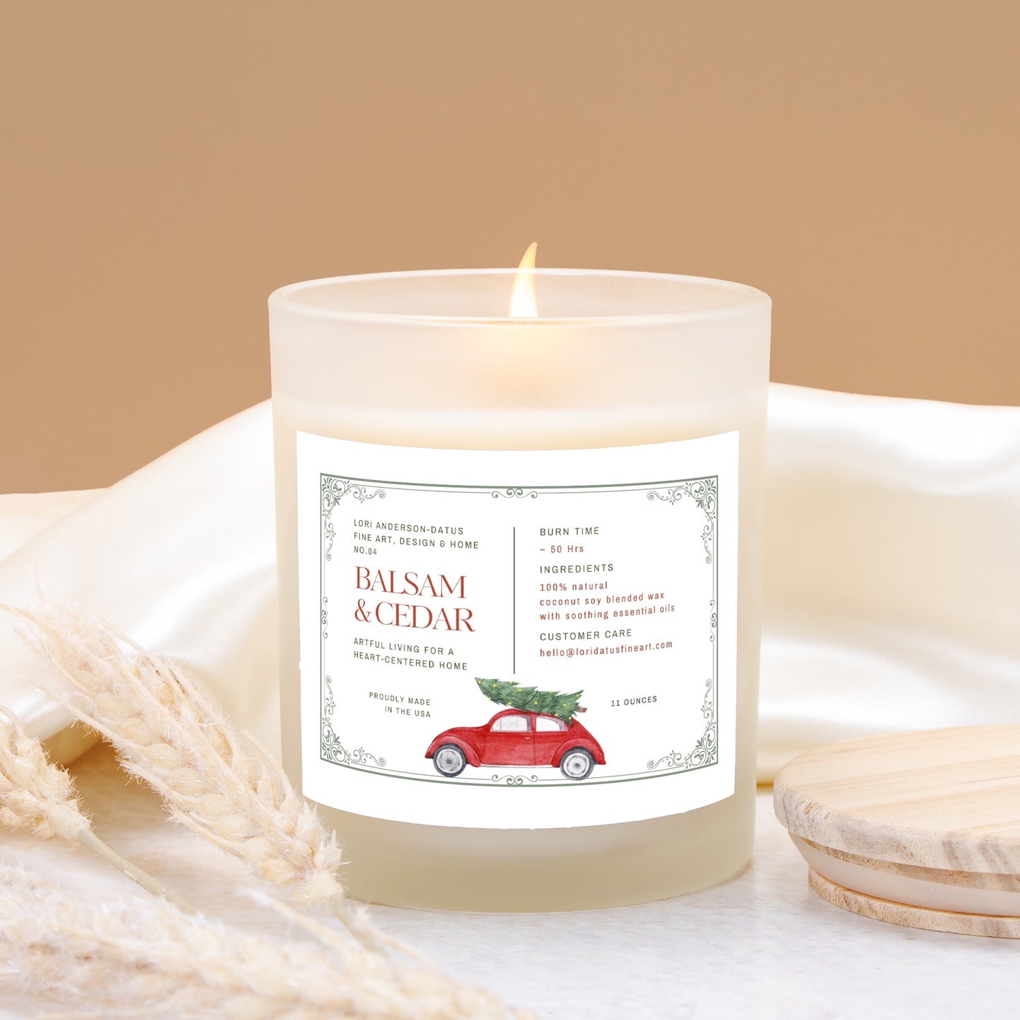 Balsam+Cedar Candle Frosted Glass (Hand Poured 11 oz)