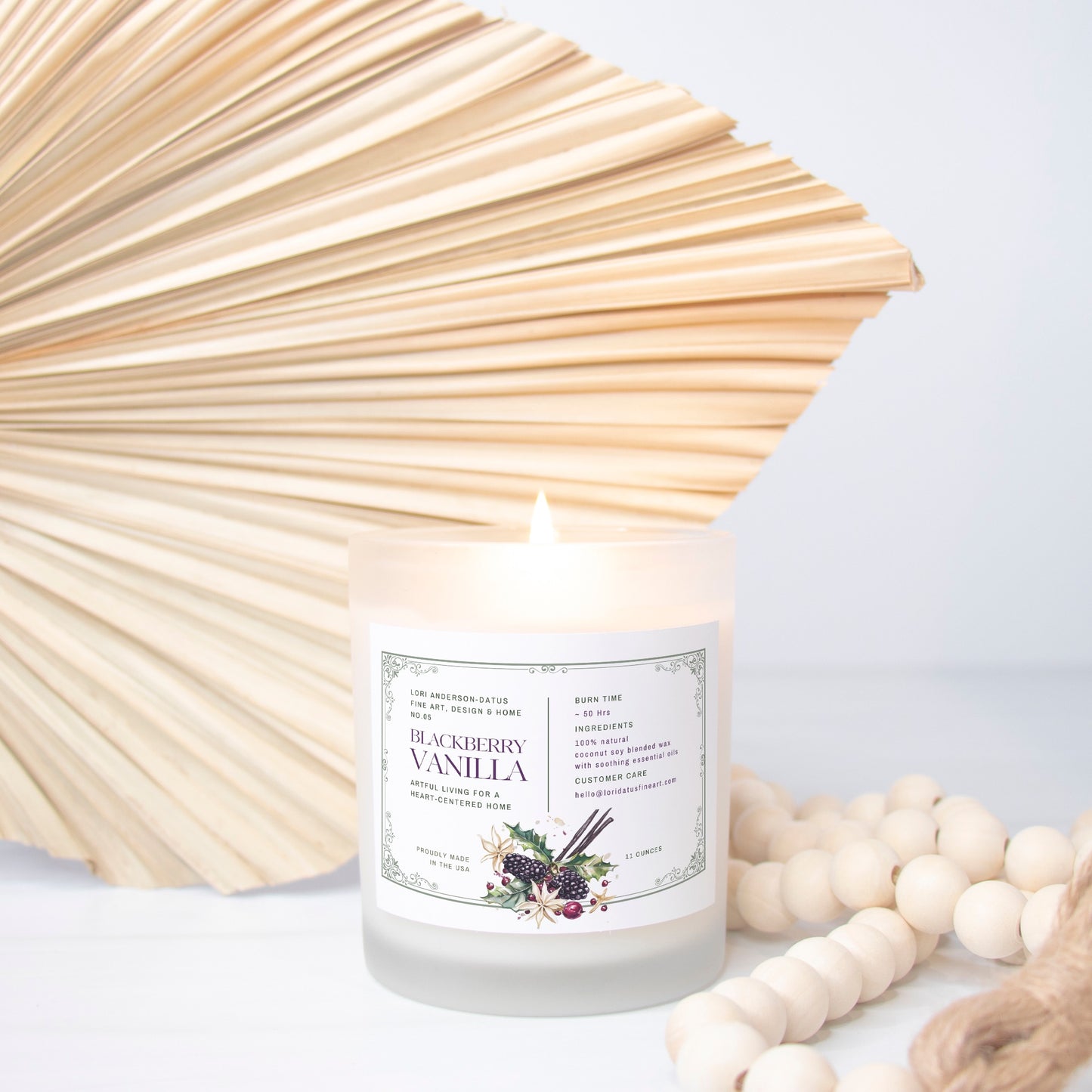 Blackberry Vanilla Candle Frosted Glass (Hand Poured 11 oz)