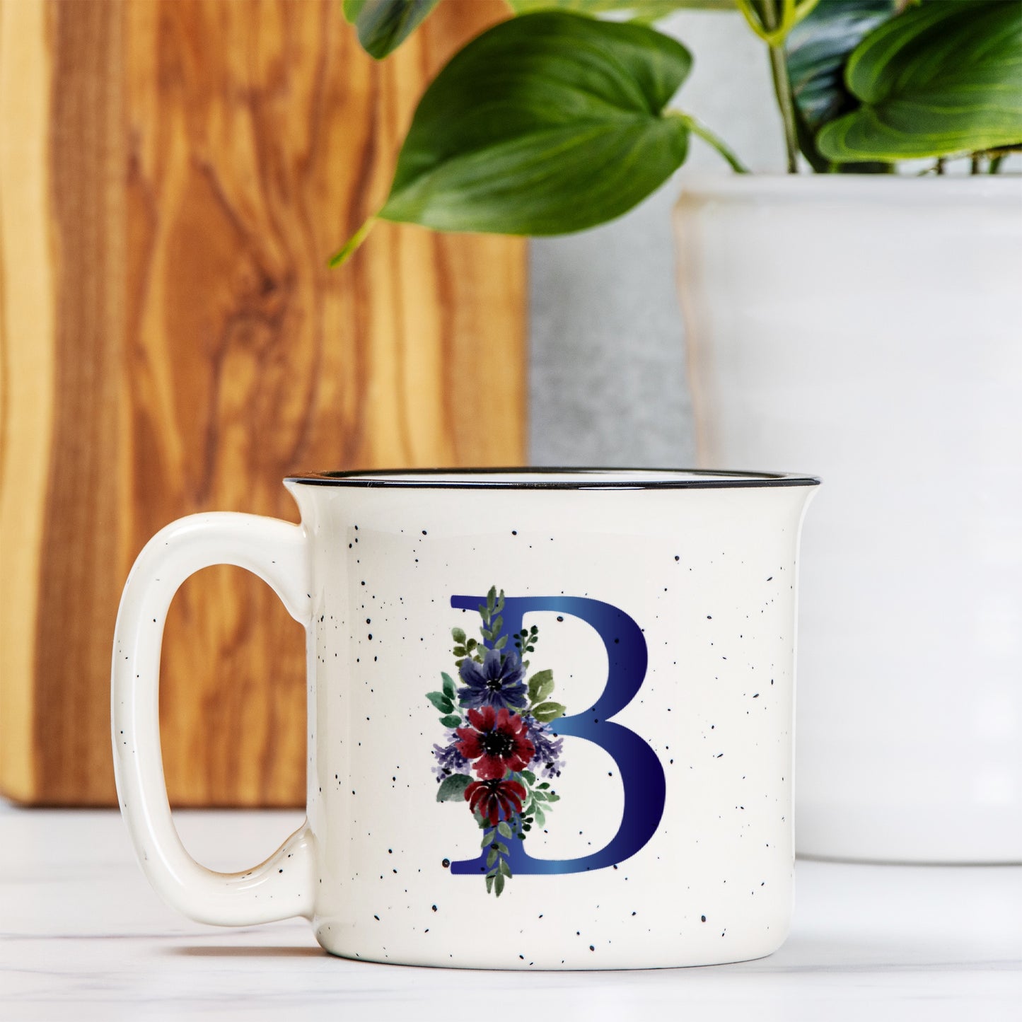 Midnight Bloom Initial Camping Mug 13oz