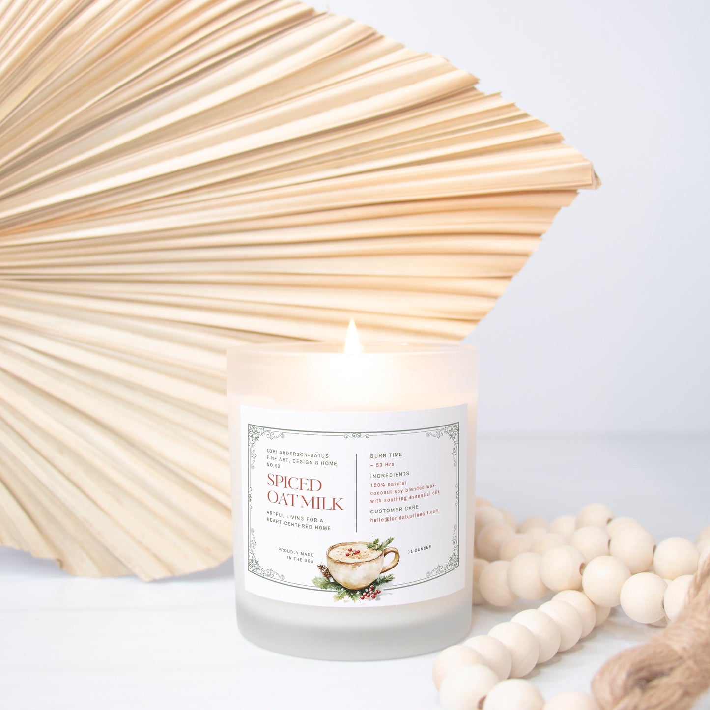 Spiced Oat Milk Candle Frosted Glass (Hand Poured 11 oz)