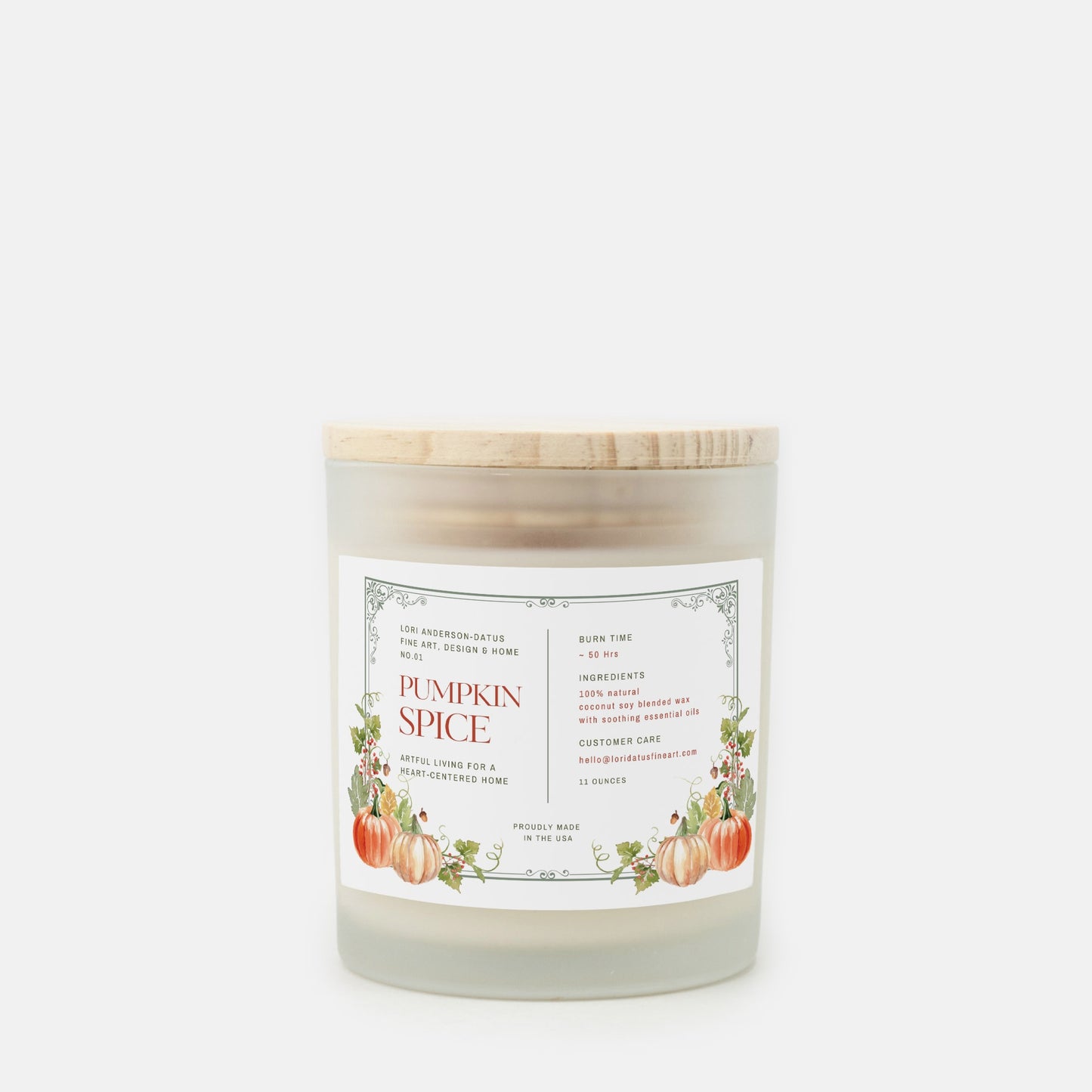 Pumpkin Spice Candle Frosted Glass (Hand Poured 11 oz)