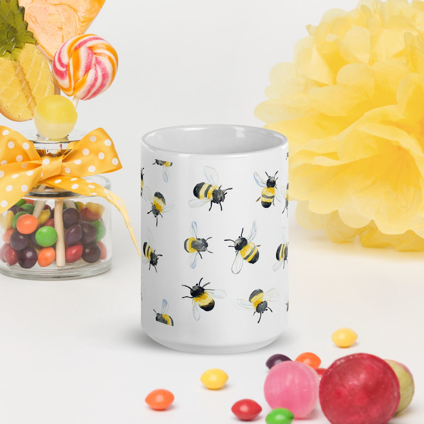 Bee Joyful 15oz White Glossy Mug