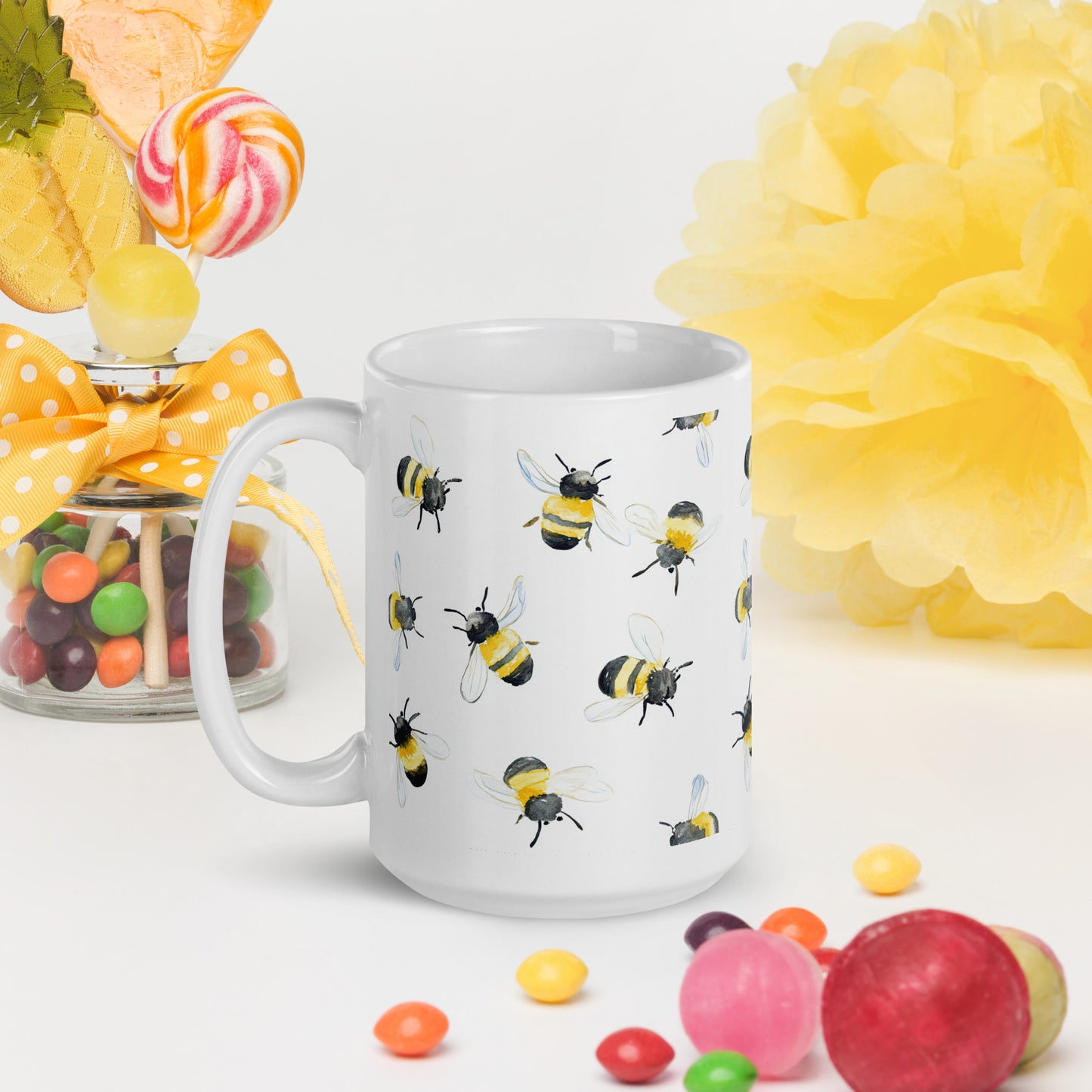 Bee Joyful 15oz White Glossy Mug