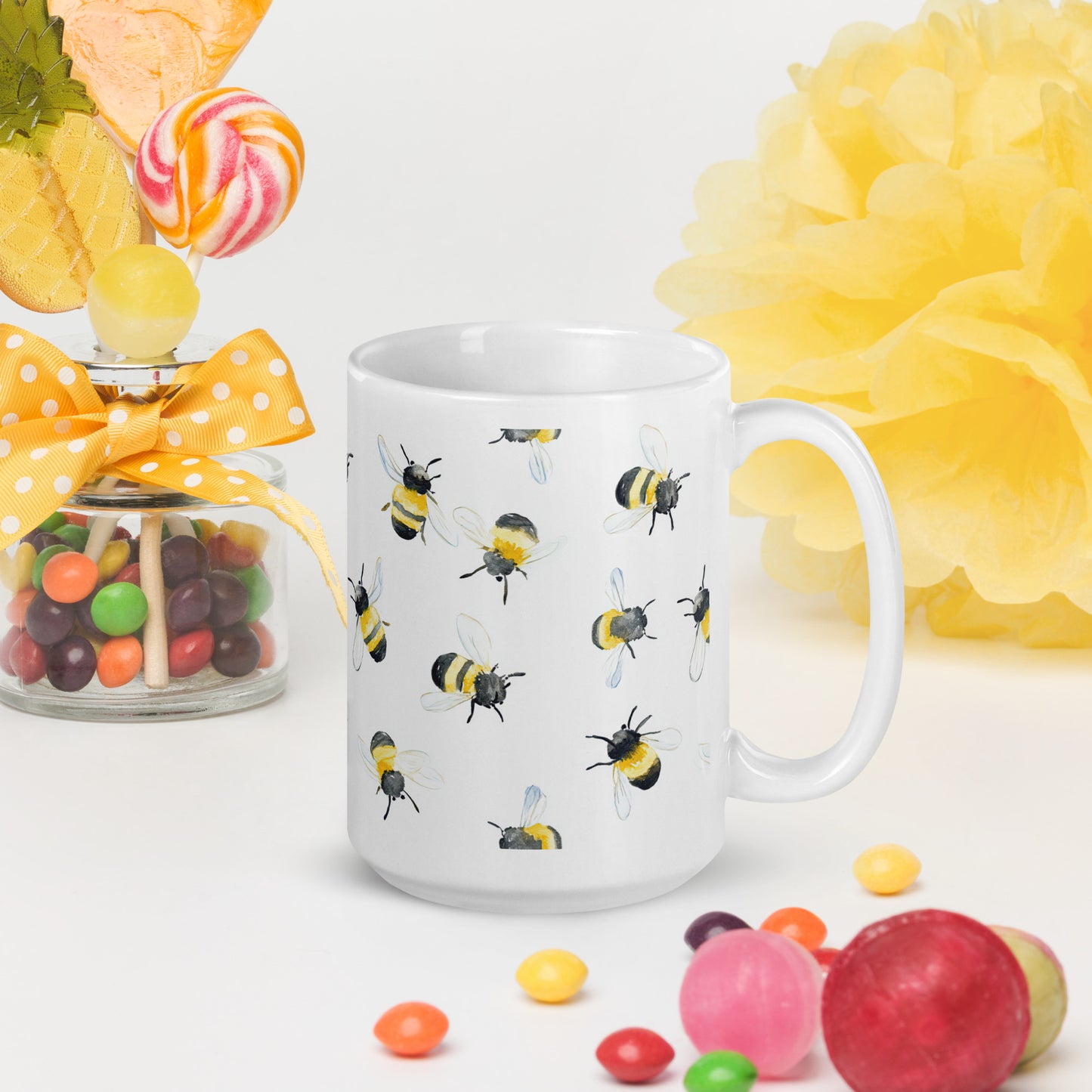 Bee Joyful 15oz White Glossy Mug