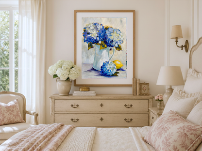 In Her Gentle Care | Blue Hydrangea Fine Art Print
