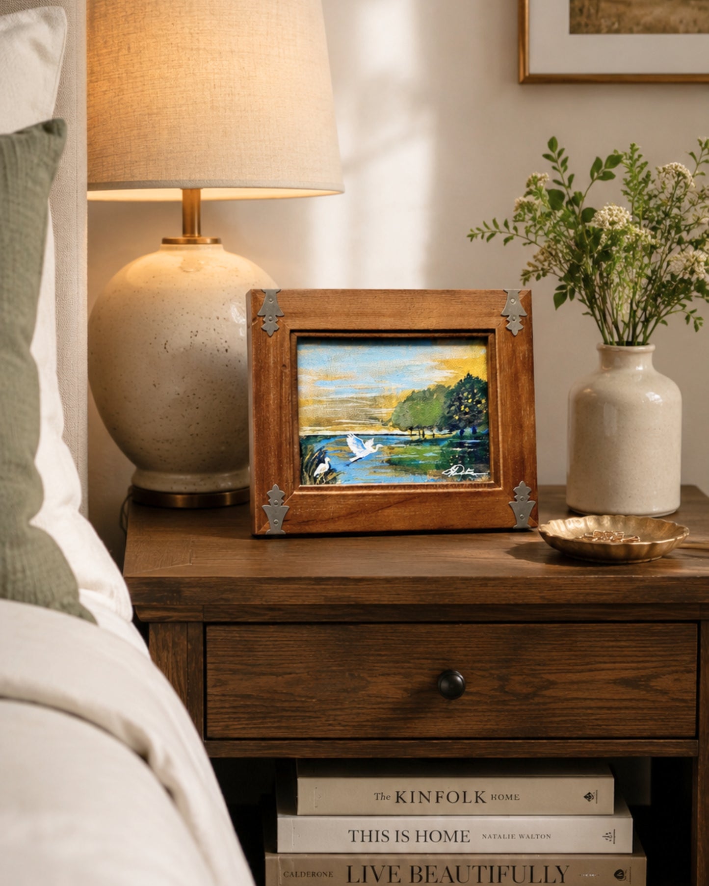 At First Light Original Acrylic Painting | Framed Lowcountry Marsh Art | Egret Landscape by Lori Datus