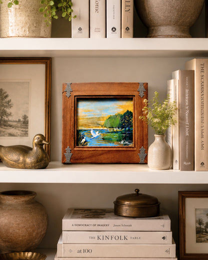 At First Light Original Acrylic Painting | Framed Lowcountry Marsh Art | Egret Landscape by Lori Datus
