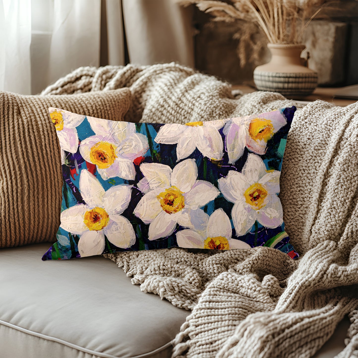 Daffodil Delight Artisan Lumbar Pillow Case