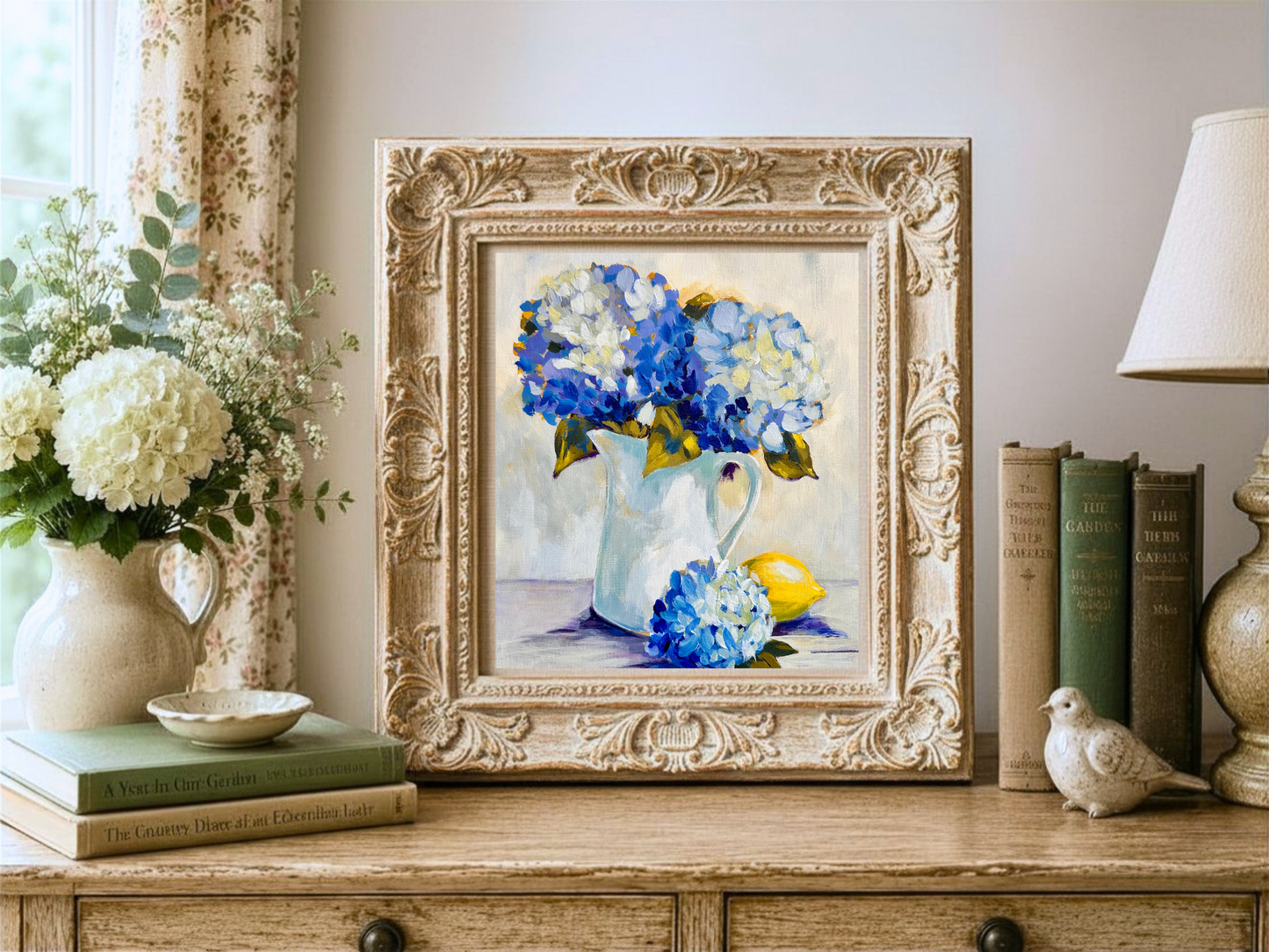 In Her Gentle Care | Blue Hydrangea Fine Art Print