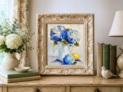 In Her Gentle Care | Blue Hydrangea Fine Art Print