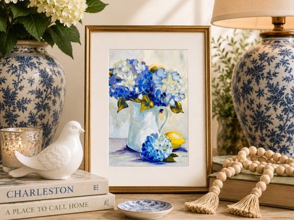 In Her Gentle Care | Blue Hydrangea Fine Art Print