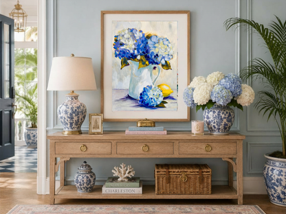 In Her Gentle Care | Blue Hydrangea Fine Art Print