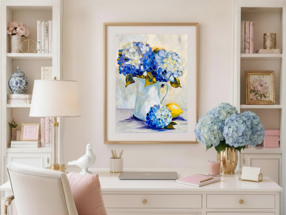 In Her Gentle Care | Blue Hydrangea Fine Art Print