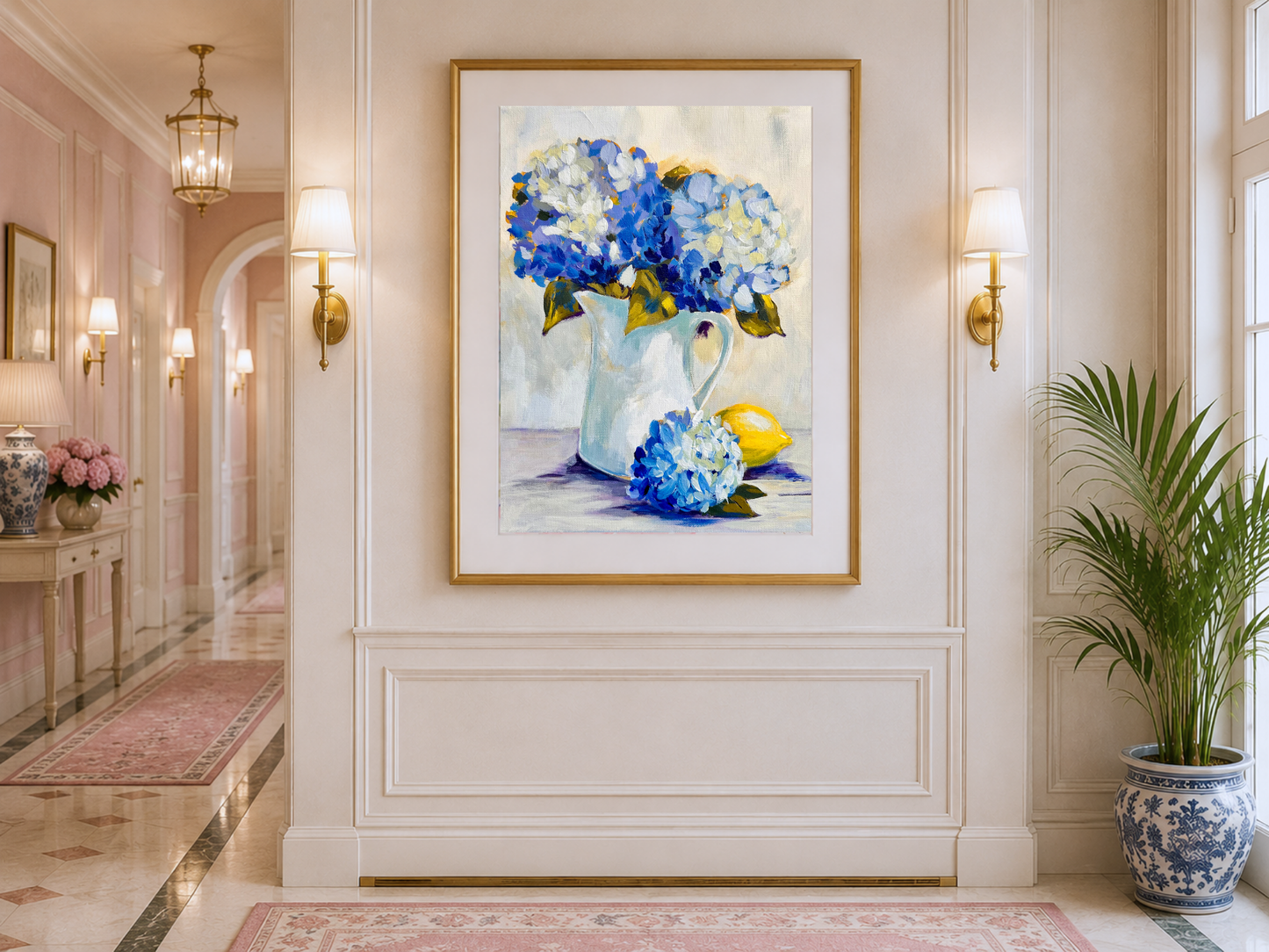 In Her Gentle Care | Blue Hydrangea Fine Art Print