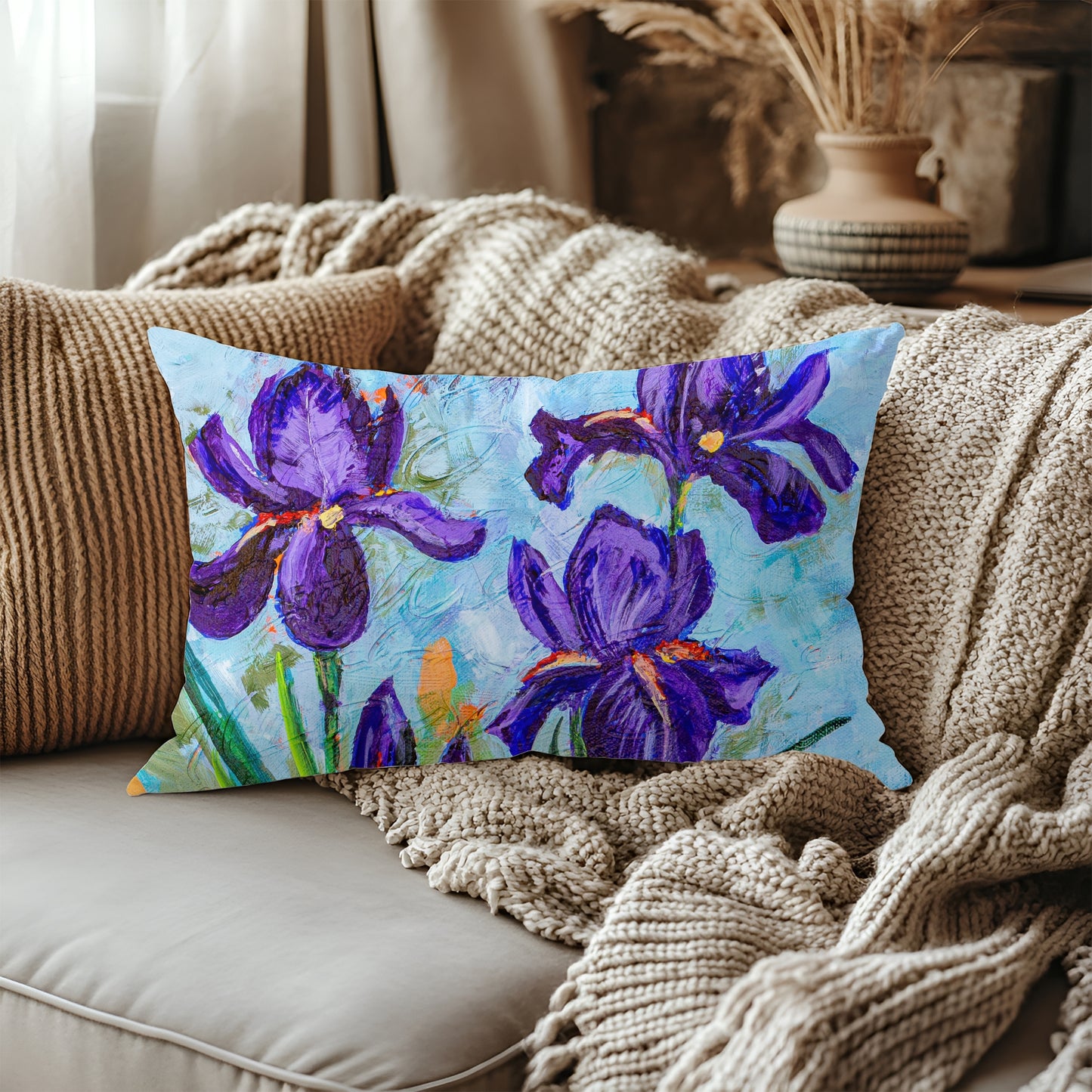 Iris Serenity Artisan Lumbar Pillow Case