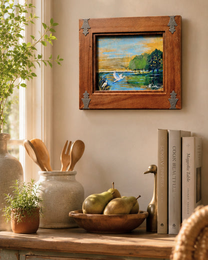 At First Light Original Acrylic Painting | Framed Lowcountry Marsh Art | Egret Landscape by Lori Datus