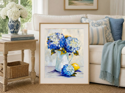 In Her Gentle Care | Blue Hydrangea Fine Art Print