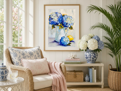 In Her Gentle Care | Blue Hydrangea Fine Art Print