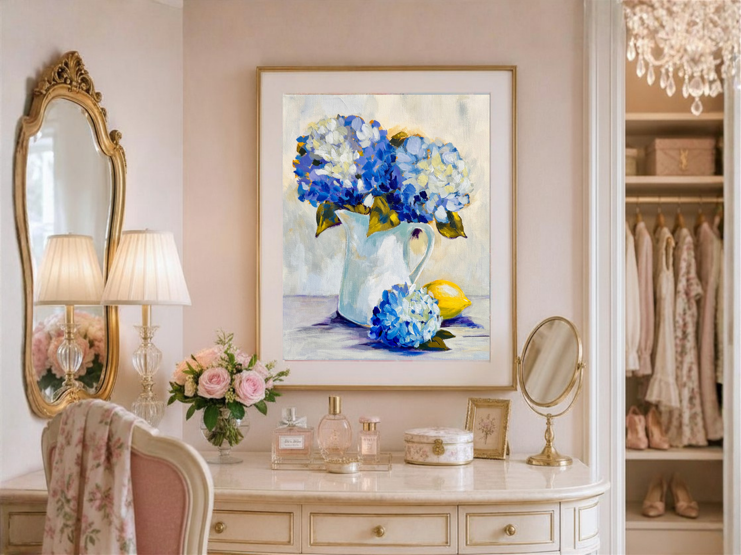 In Her Gentle Care | Blue Hydrangea Fine Art Print